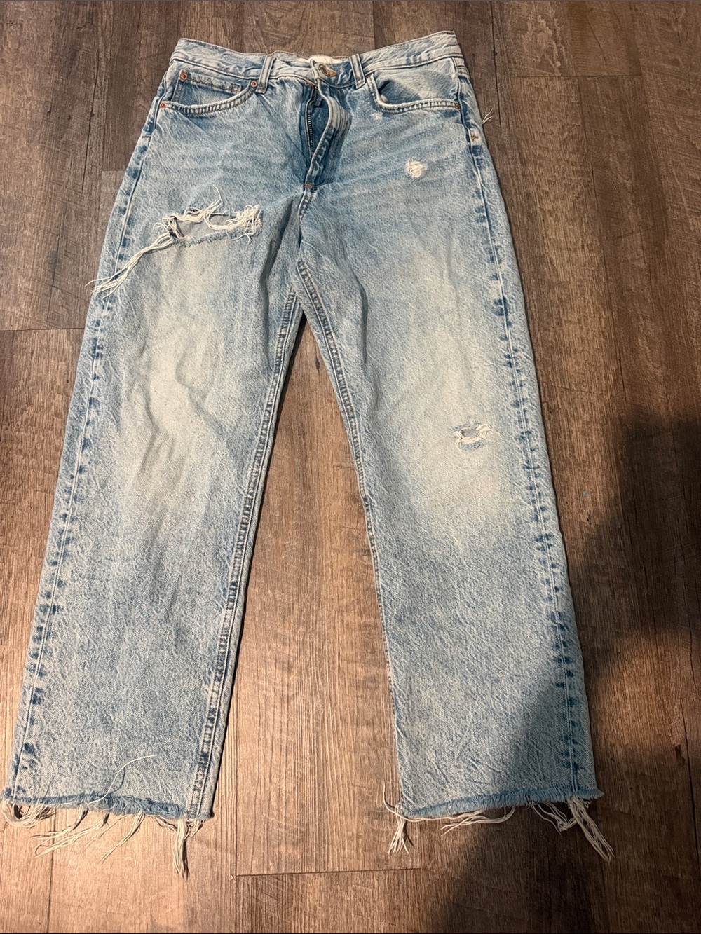 Zara Light Blue Distressed Boyfriend Jeans